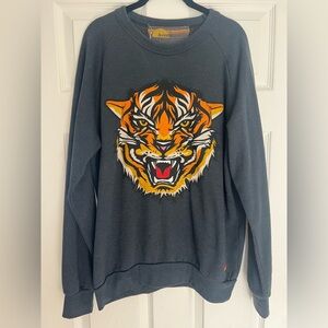 Aviator Nation Malibu the Tiger Charcoal Black Tiger Crew Sweatshirt size Large